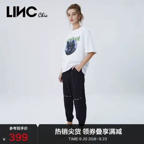 LINCCHIC金羽杰裤子运动机能感束脚工装休闲九分裤女S222PA350商品大图