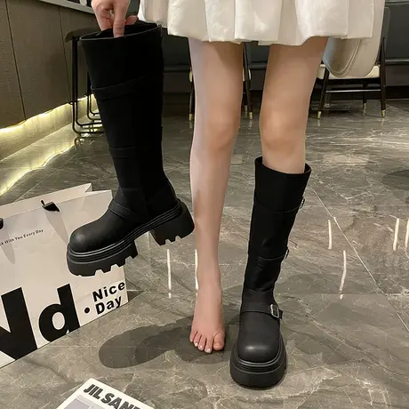 时尚厚底长筒靴女2025新款秋季小个子增高骑士靴子配裙子百搭长靴商品大图