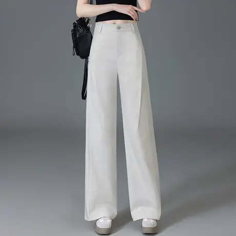 拉夏贝尔瓷青色直筒风琴裤女2025年夏季薄款显瘦西装裤休闲阔腿裤商品大图