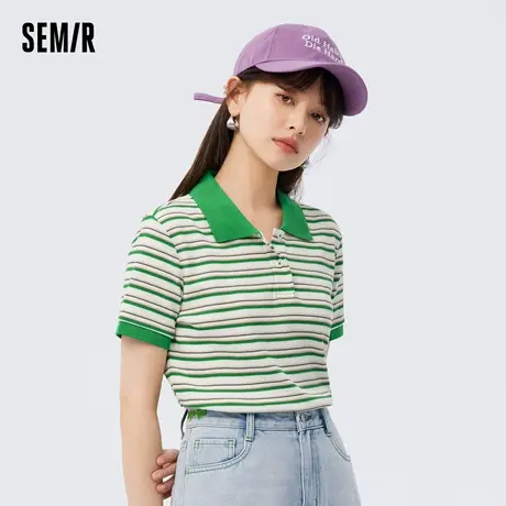 森马POLO衫女短款紧身套头衫时尚小个子夏季潮流肌理条纹衫复古XY商品大图