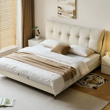 全友家居简约现代软包大床1米8双人床女生卧室防猫抓布艺床家具商品大图