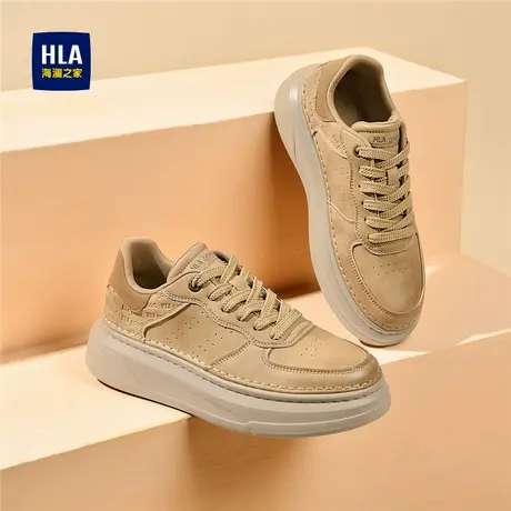 HLA/海澜之家男鞋新款秋季时尚潮流皮面休闲板鞋百搭厚底耐磨增高商品大图