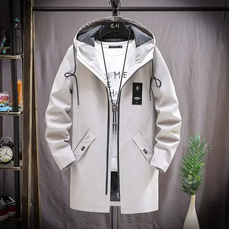 2023年新款风衣男士中长款连帽秋冬款加绒加厚夹克男潮流帅气外套图片
