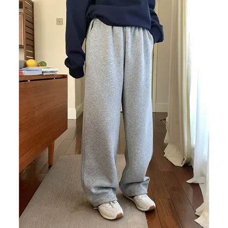 唐狮2025年秋冬新款灰色卫裤女抽绳束脚直筒运动裤加绒休闲长裤J1商品大图