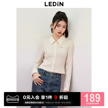 乐町拼接针织衬衫式上衣2023年秋季新款韩系少女毛衣时尚毛针织衫商品大图