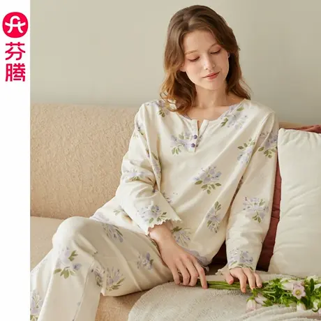 芬腾睡衣女2025春秋季新款纯棉长袖抗静电女款休闲全棉家居服套装商品大图