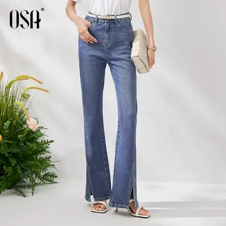 OSA欧莎高腰复古微喇牛仔裤女夏季2023年新款显高显瘦喇叭裤长裤图片