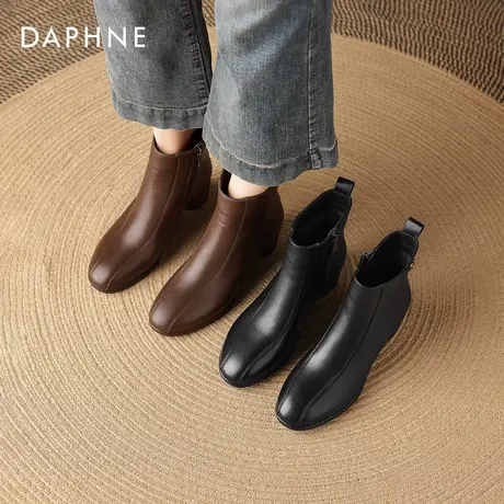 达芙妮高跟短靴子女2025新款爆款冬季棕色瘦瘦靴切尔西粗跟马丁靴图片