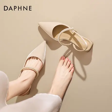 达芙妮尖头凉鞋女2026新款春季法式气质高跟鞋粗跟一字带玛丽珍鞋图片