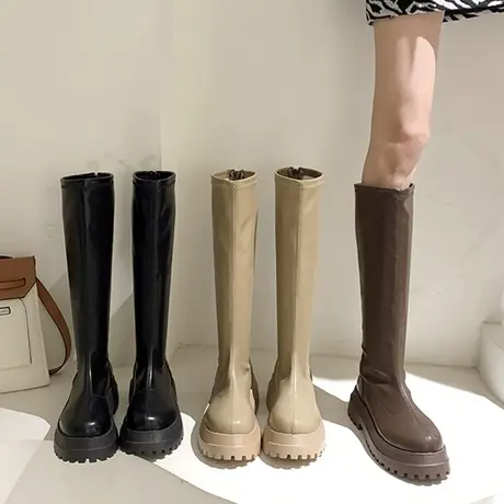 骑士靴女高筒2023年新款女士厚底显瘦长筒靴子弹力长靴不过膝春秋图片