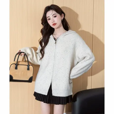 唐狮秋冬季女毛衣简约风新型纱线连帽开衫外套时尚潮流毛线衫tu图片