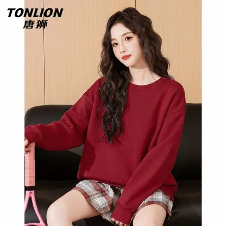 唐狮官方红色本命年圆领卫衣女2026年新款无帽内搭新年过年衣服VB图片