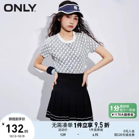 ONLY2023夏季新款时尚休闲老花满印圆领直筒短款T恤女商品大图