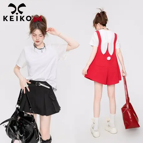 兔耳朵饰白色短袖t恤女2023夏季亲肤纯棉打底衫内搭外穿宽松上衣图片