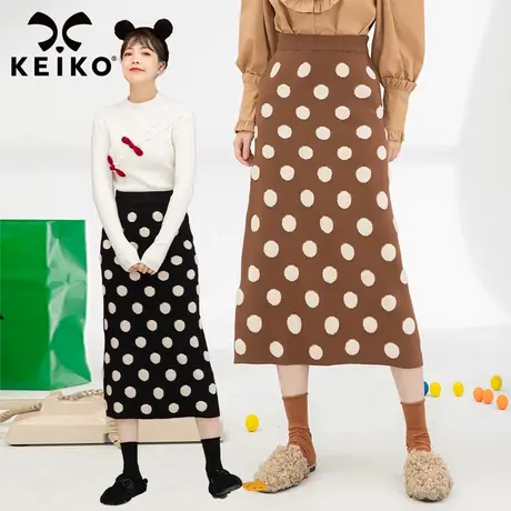 时髦波点提花针织半身裙女中长款2022春季显瘦包臀裙一步毛线裙子图片