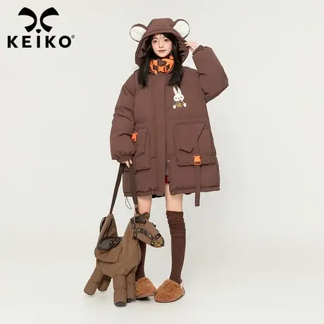 KEIKO 酷感工装风棉服外套女中长款2023冬季加厚宽松棉袄派克服商品大图