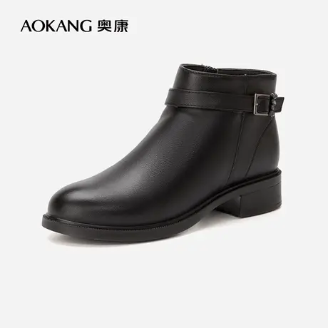 奥康女鞋 2023冬季新款简约妈妈鞋纯色时装靴日常百搭粗跟加绒潮图片