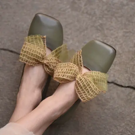 Artmu阿木原创2023春季新款复古森系大蝴蝶结单鞋仙女平底豆豆鞋商品大图