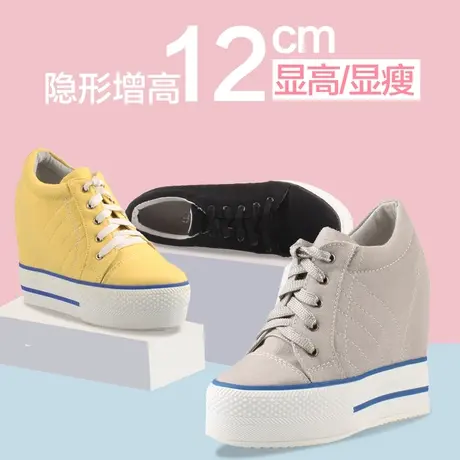 坚城12CM内增高女鞋显脚小坡跟运动休闲鞋小个子厚底百搭帆布单鞋图片