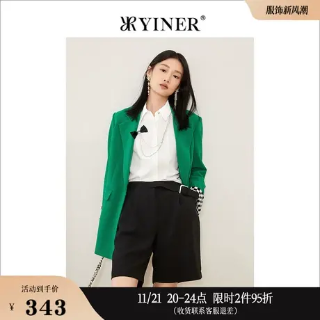 YINER音儿线上专选女装秋季三醋酸短款宽松西装外套商品大图