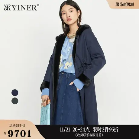 YINER音儿线上专选女装冬季长款舒适水貂毛连帽保暖尼克服皮草商品大图