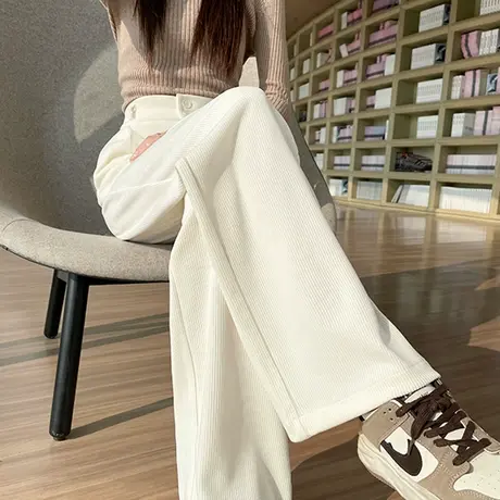 灯芯绒阔腿西装裤女秋冬季新款高腰垂感加厚雪尼尔窄版直筒休闲裤图片