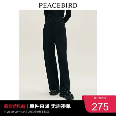 太平鸟女装高腰直筒工装裤2023年冬季黑色机能显瘦运动裤奥莱图片