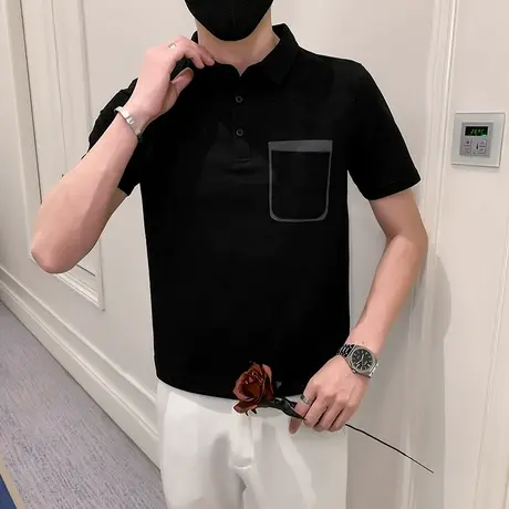 POLO领短袖T恤男夏季修身潮牌百搭个性半截袖衣服ins潮流学生体恤商品大图