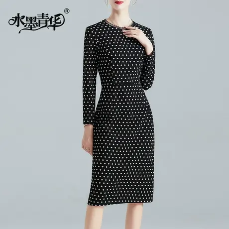 【1件7.9折】时尚法式印花连衣裙冬季新款修身显瘦减龄百搭一步裙商品大图