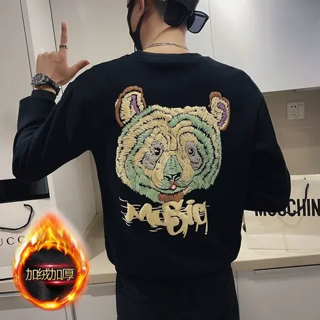 冬季加绒加厚长袖T恤潮牌潮流ins学生套头外套保暖个性卫衣体恤商品大图