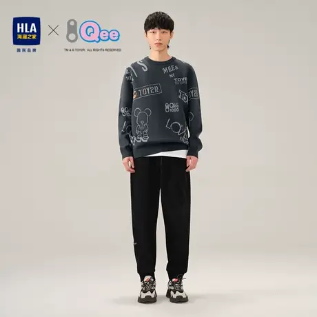 HLA/海澜之家2023Qee联名长袖针织衫字母提花圆领修身毛衣男图片