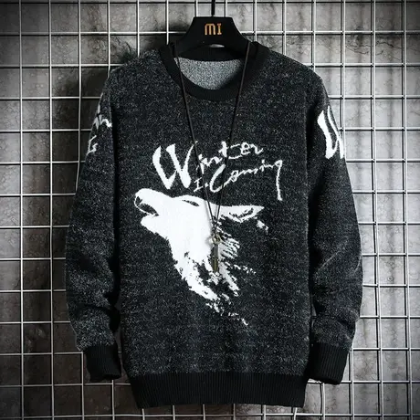 男士毛衣2023年新款秋冬季加绒加厚款保暖衣服青少年个性针织衫潮商品大图