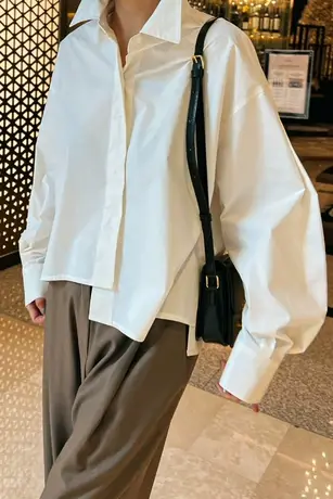 不规则白色衬衫女小心机设计感韩版盐系衬衣长袖小清新上衣百搭潮商品大图