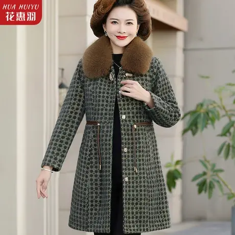 中年妈妈冬装毛呢外套洋气高贵2022新款中老年女春秋大衣格子风衣图片