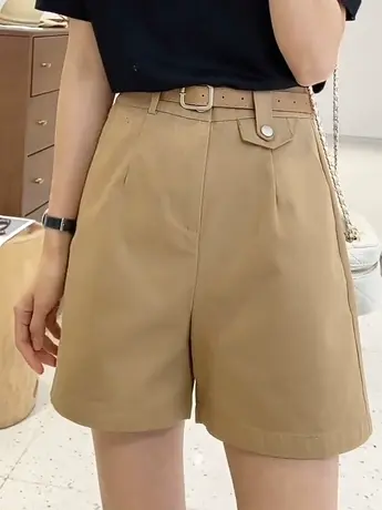 五分工装短裤女2023夏季薄款休闲高腰阔腿裤a字中裤休闲直筒裤子商品大图