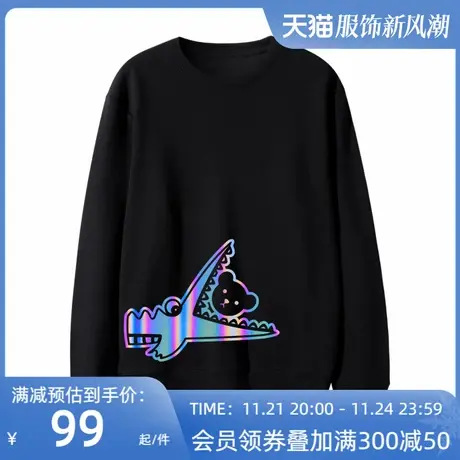 高街反光可爱卡通鳄鱼卫衣男女ins宽松纯棉宽松大码情侣圆领上衣商品大图
