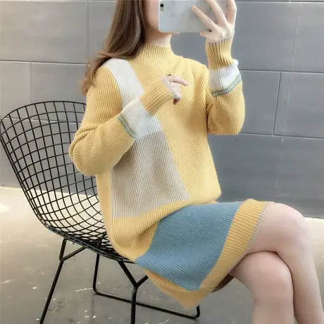 撞色针织衫毛衣秋冬2023年新款女套头圆领上衣宽松长袖慵懒风厚潮商品大图