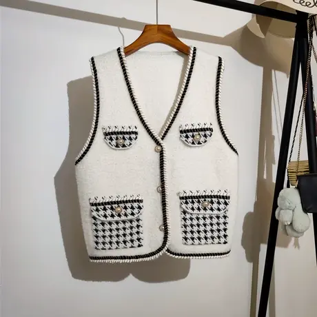 小香风马甲女针织衫秋冬新款韩系设计感小众无袖坎肩毛衣背心外套商品大图