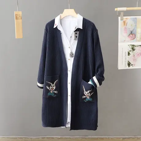 2024新款秋冬中长款针织衫开衫女春秋季外搭春季韩版宽松毛衣外套图片