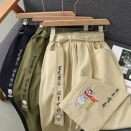 直筒运动裤子女2020新款少女休闲长裤子宽松学院风高初中女生夏装图片