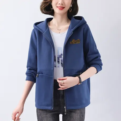 中年妈妈连帽外套女秋冬新款宽松加大码女装休闲减龄百搭显瘦上衣商品大图