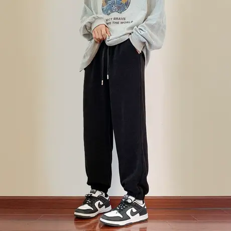 加绒裤子男士春秋款冬季潮牌宽松阔腿束脚卫裤男生运动休闲长裤子商品大图