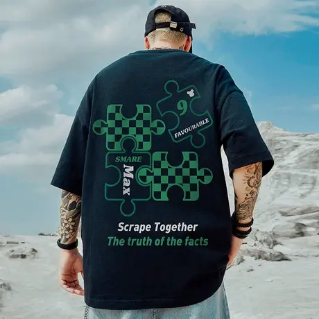 美式街头潮牌潮流ins短袖T恤大码男装夏季国潮oversize情侣装半袖商品大图