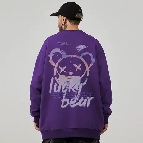 美式oversize港风圆领卫衣男生潮牌ins潮流大码男装春秋冬季加绒商品大图