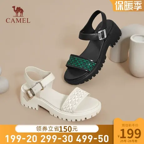 骆驼女鞋2024夏季新款一字带松糕厚底休闲粗跟仙女风时装女凉鞋商品大图