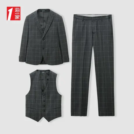 海一家经典简约格纹三件套2023秋季新款商务正装礼服西服套装男图片