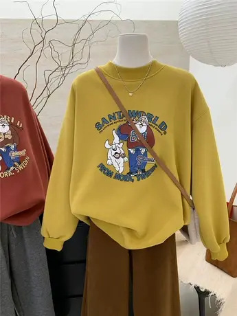 韩系圣诞印花宽松加绒加厚慵懒风圆领保暖长袖卫衣女秋冬百搭上衣商品大图