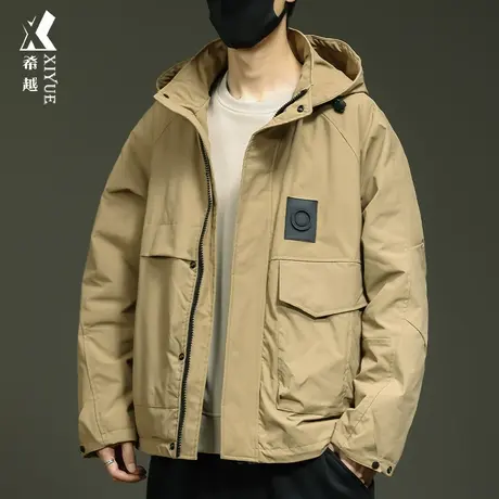 希越美式工装连帽棉衣男2023冬季保暖宽松大码男士户外冲锋衣外套商品大图