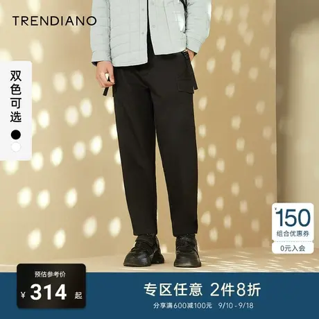 TRENDIANO潮牌官方男装时尚潮流扣带抽绳工装休闲九分裤直筒裤子商品大图