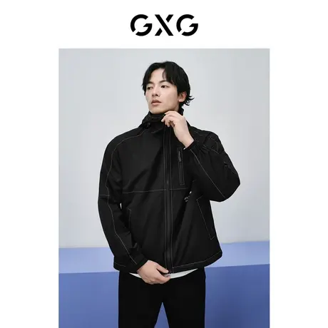 GXG男装 简约明线设计连帽夹克外套男宽松刺绣休闲夹克  24春新品图片